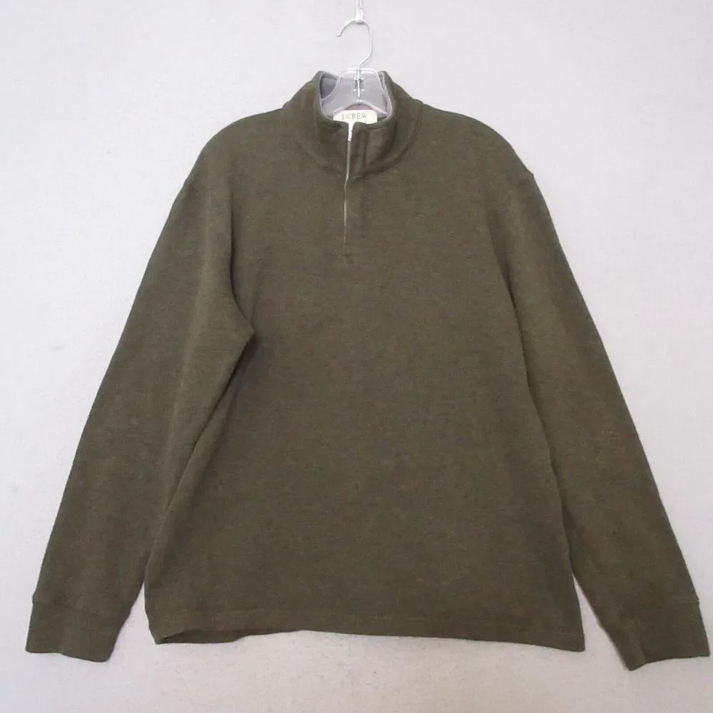 Vintage J Crew Sweater Men Large Green‎ 1/4 Zip Mock Neck Cotton Academia Preppy